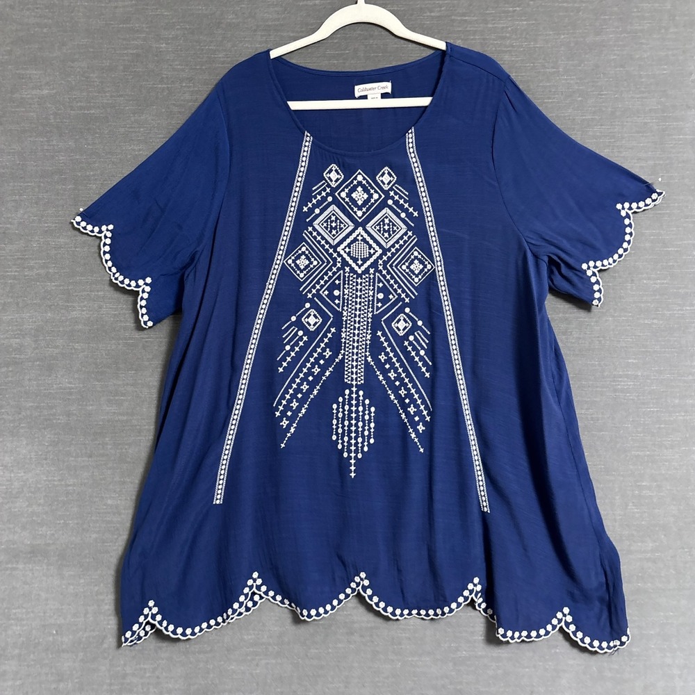 Coldwater Creek Top 2x Blue Embroidered Tunic Lig… - image 1